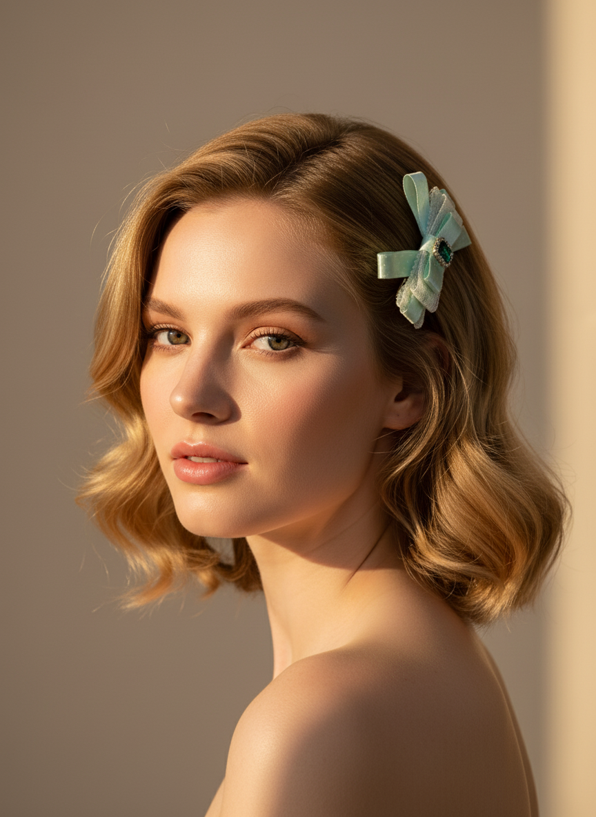 Audrey Color block Polkadots Lace Flat Bow