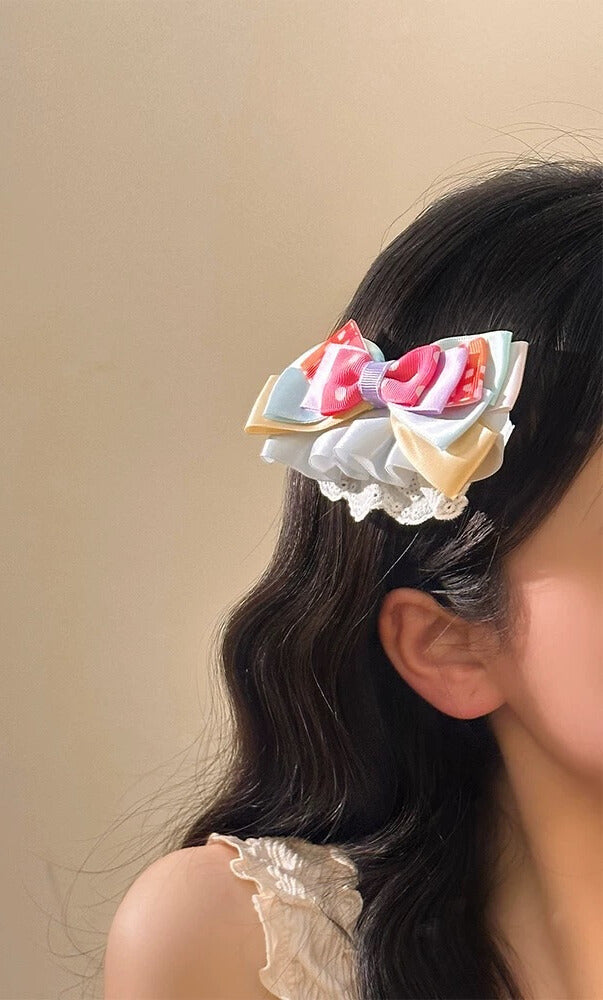 Rainbow Layered Lace Bow