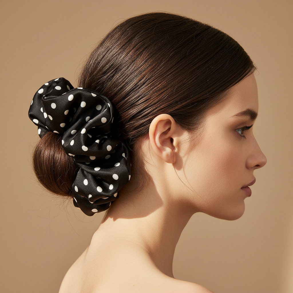 Large Dahlia Polka Mulberry Silk Scrunchies