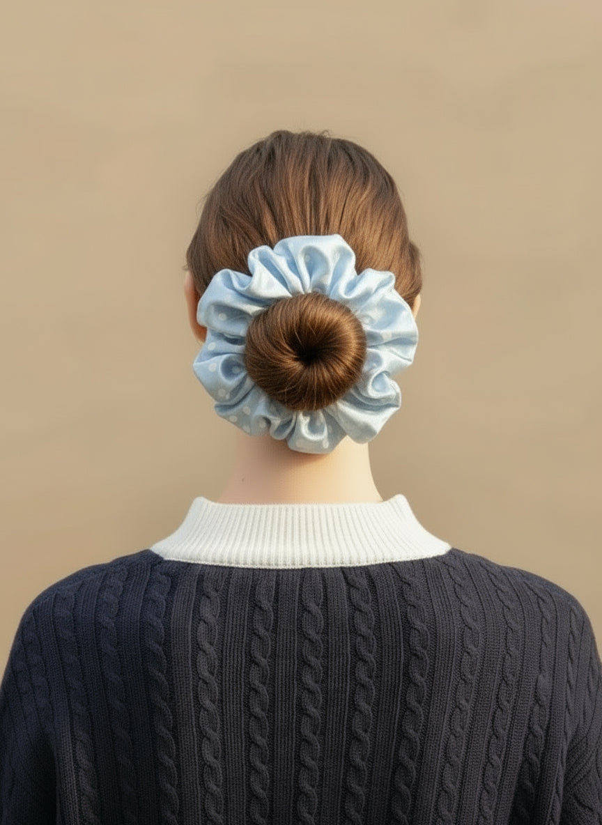 Large Dahlia Polka Mulberry Silk Scrunchies