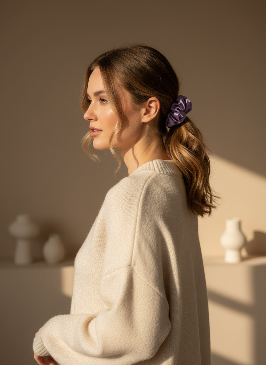 Medium Dahlia Mulberry Silk Scrunchies