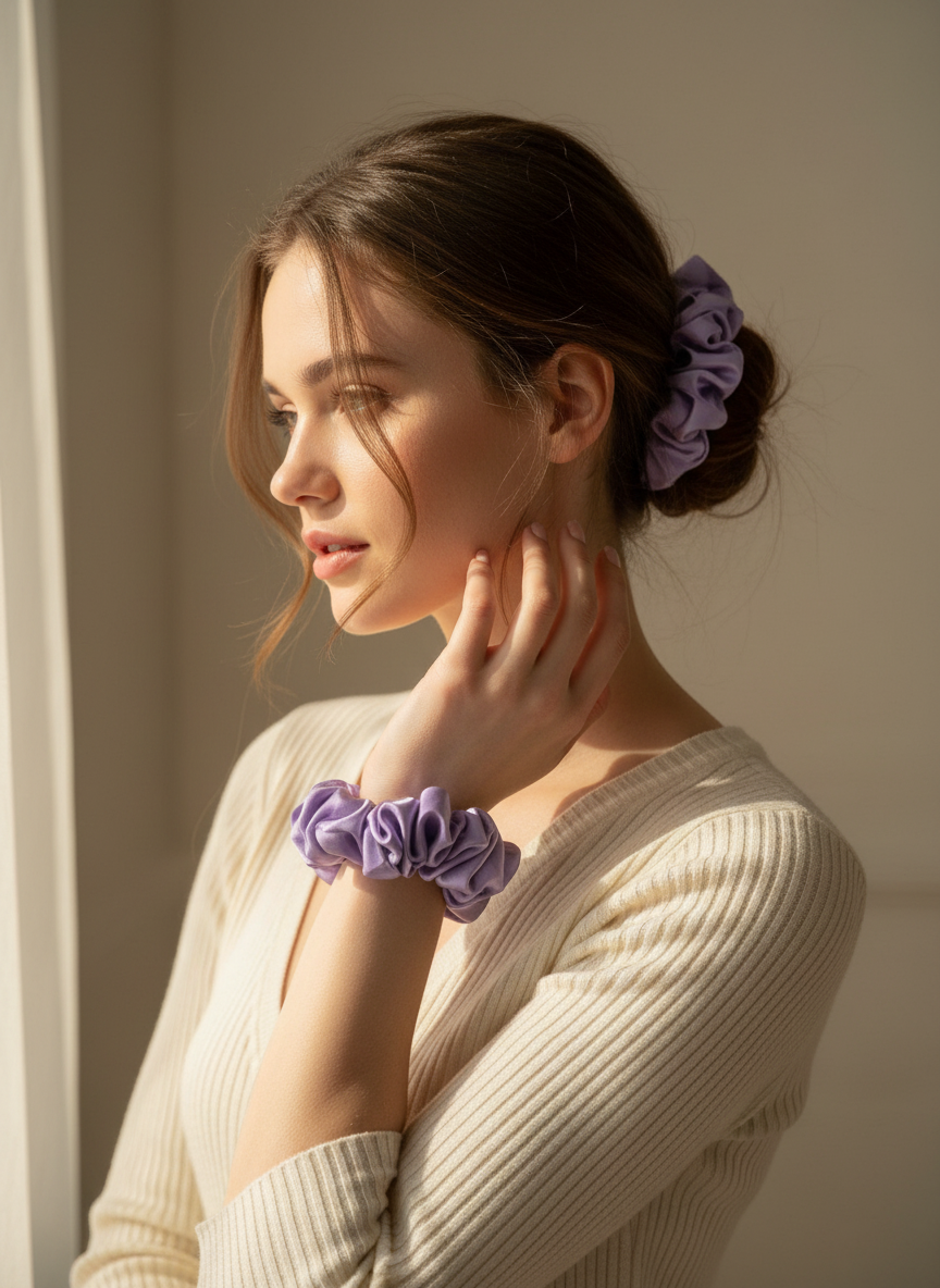 Medium Dahlia Mulberry Silk Scrunchies