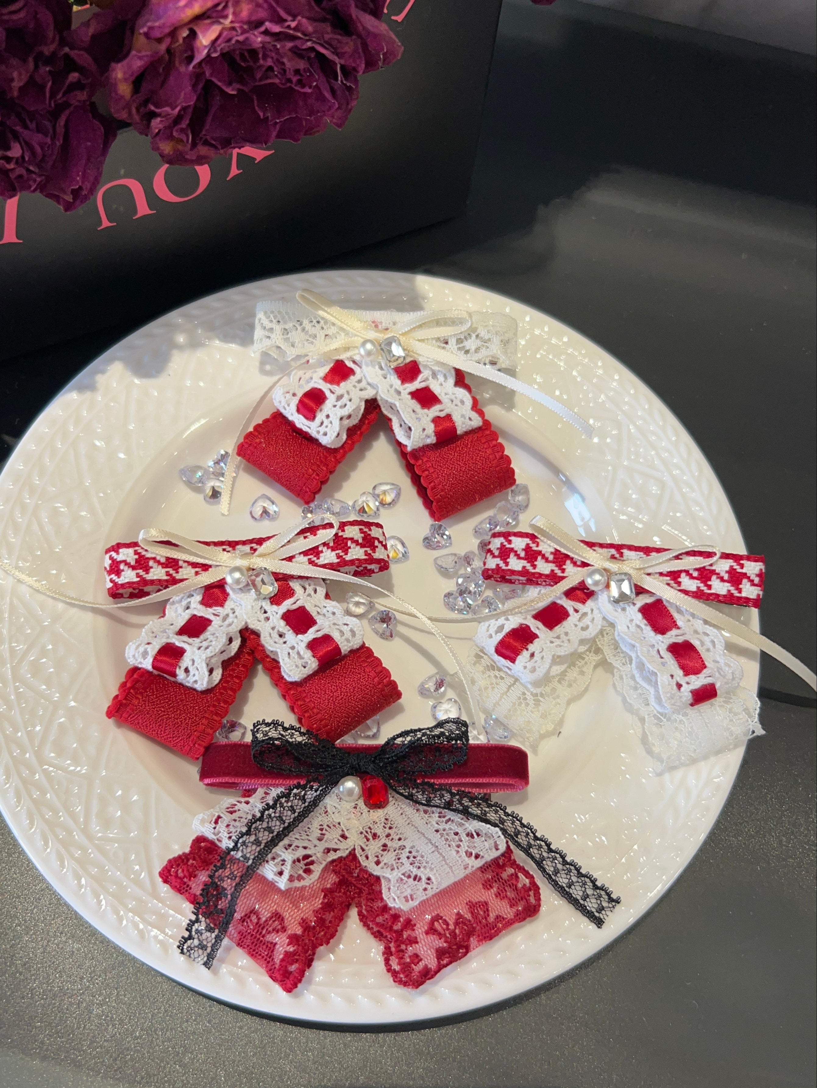 Rouge Houndstooth Sailor Bow