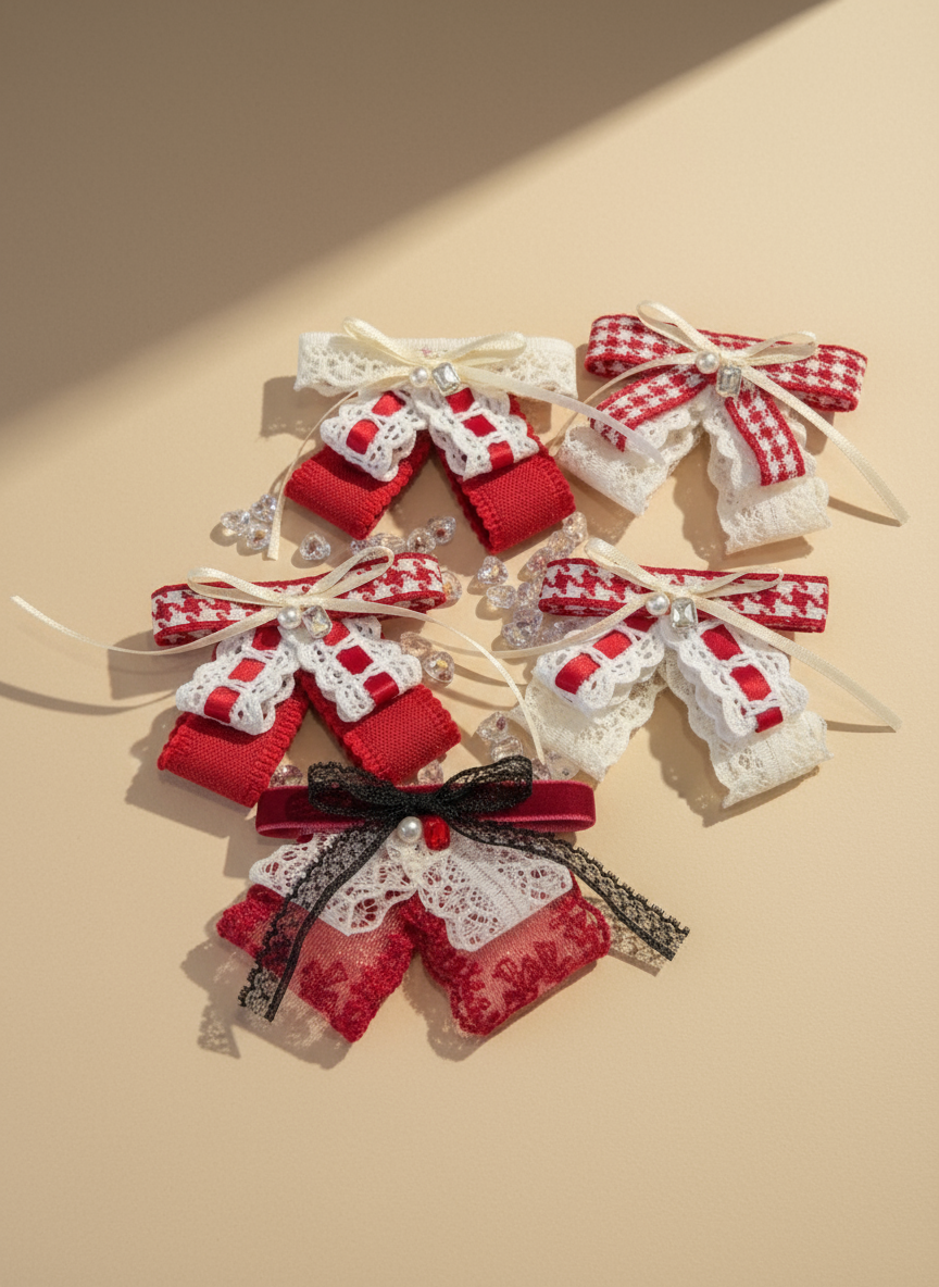 Rouge Houndstooth Sailor Bow
