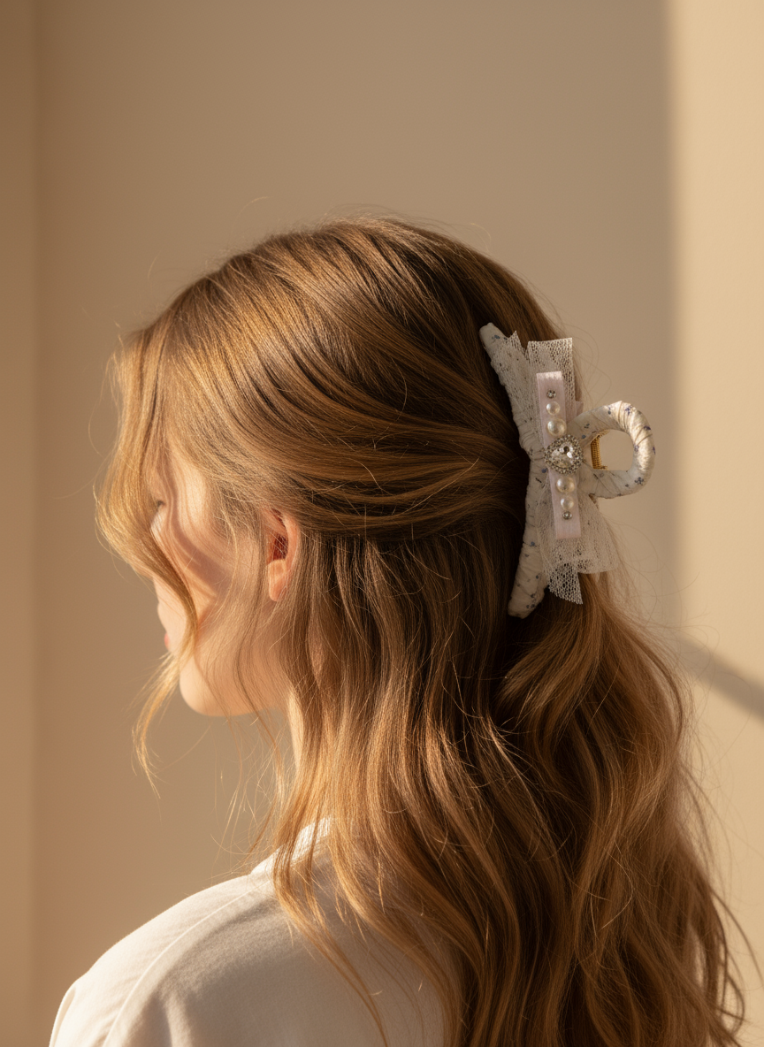 Pince à cheveux Jessie en dentelle florale ornée de bijoux