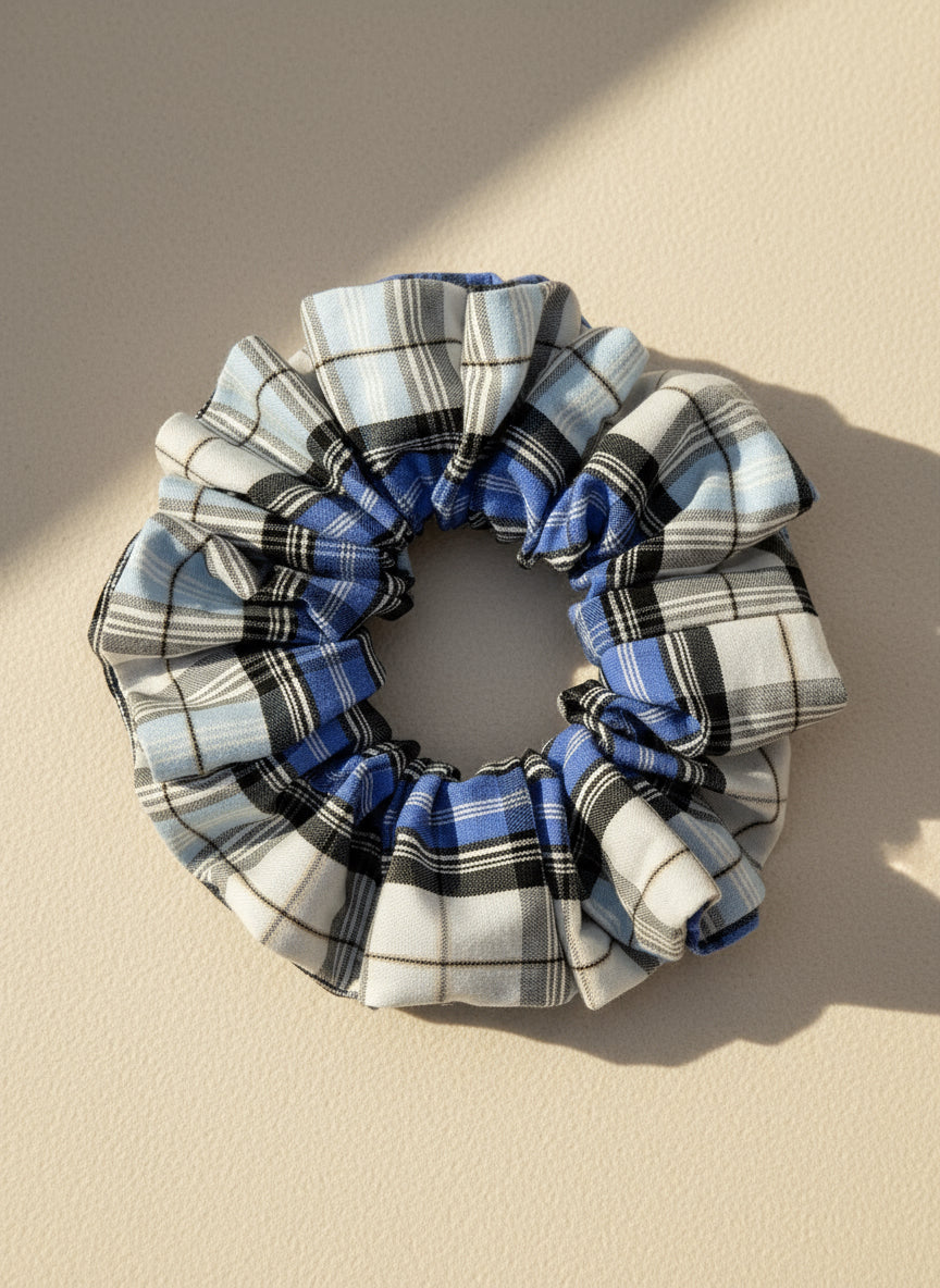 Large Blue Gingham Scrunchies