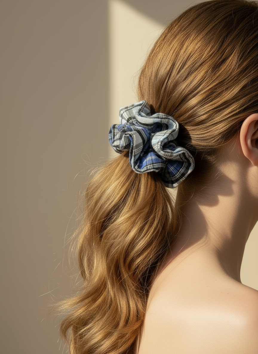 Large Blue Gingham Scrunchies