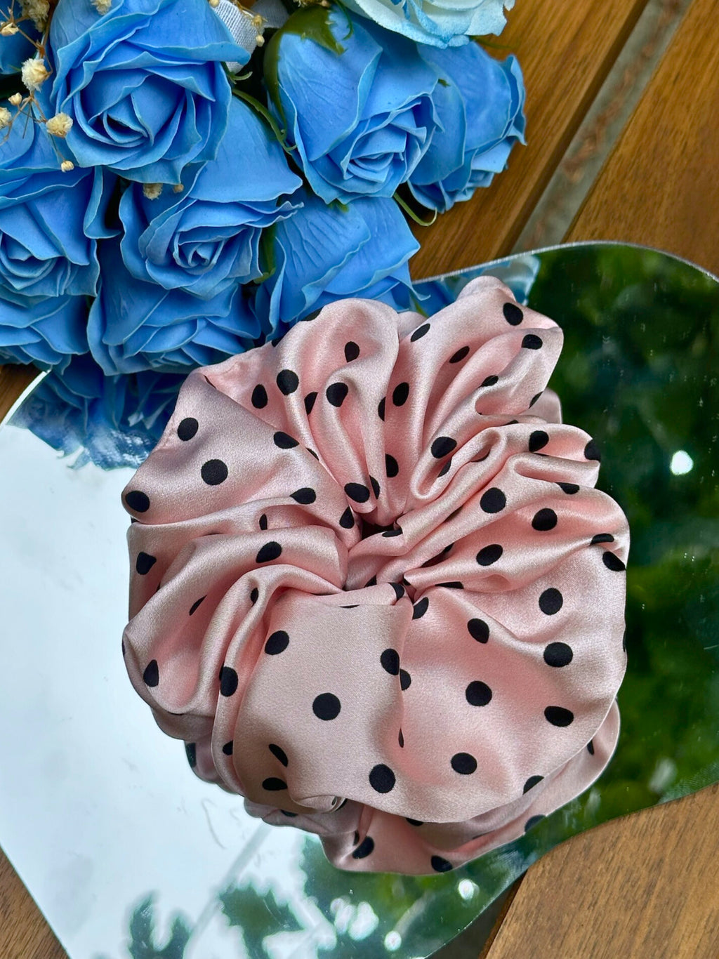 Large Dahlia Polka Mulberry Silk Scrunchies