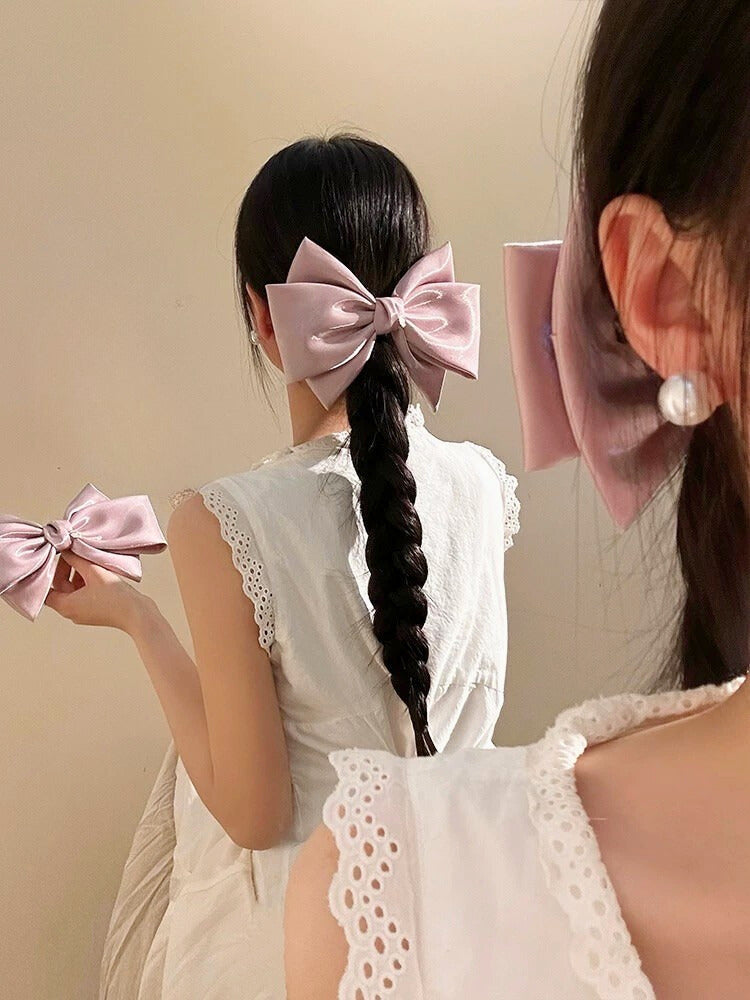 Barrette XL à nœud en satin rose mauve