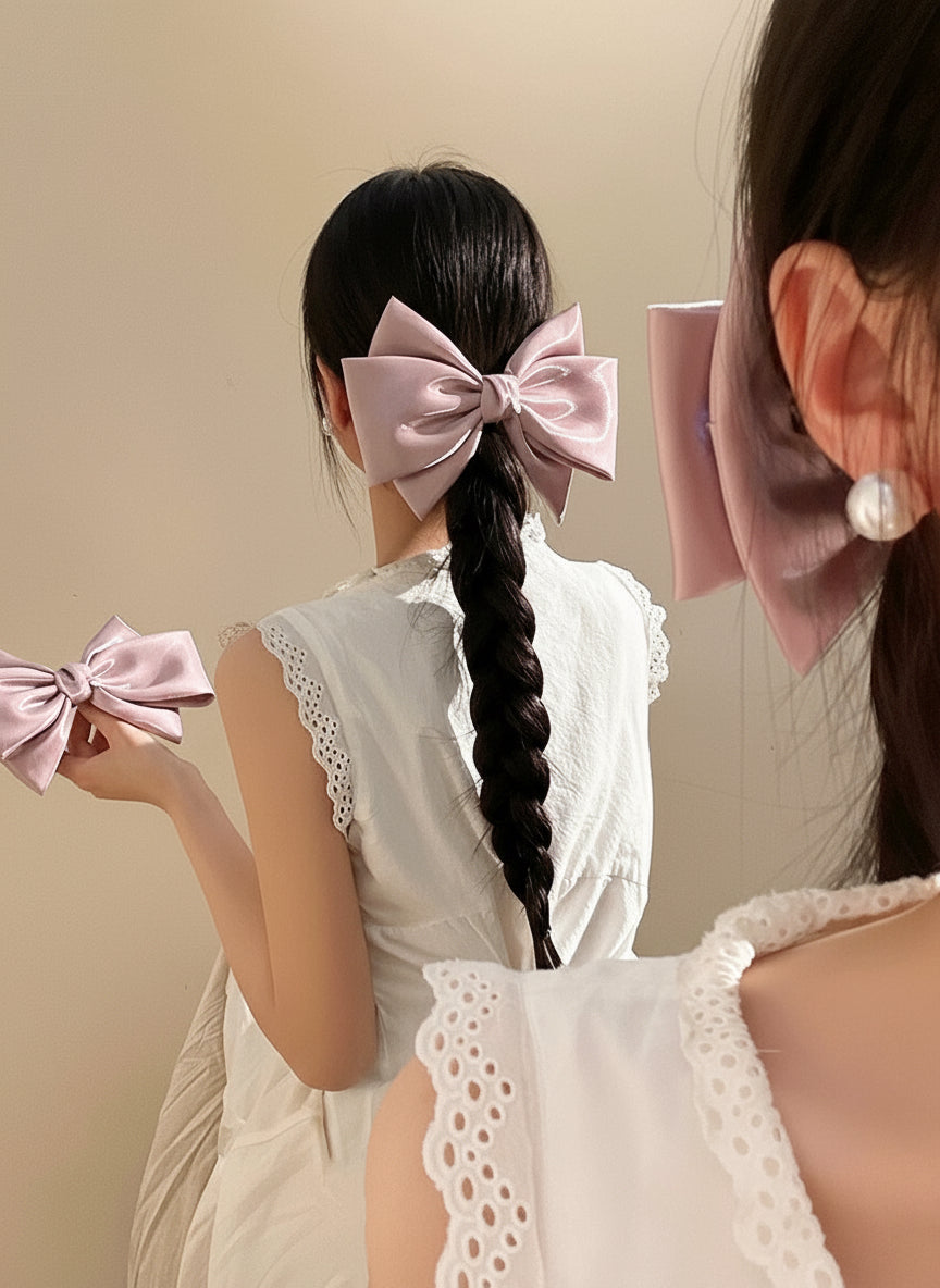XL Mauve Pink Satin Bow Barrette