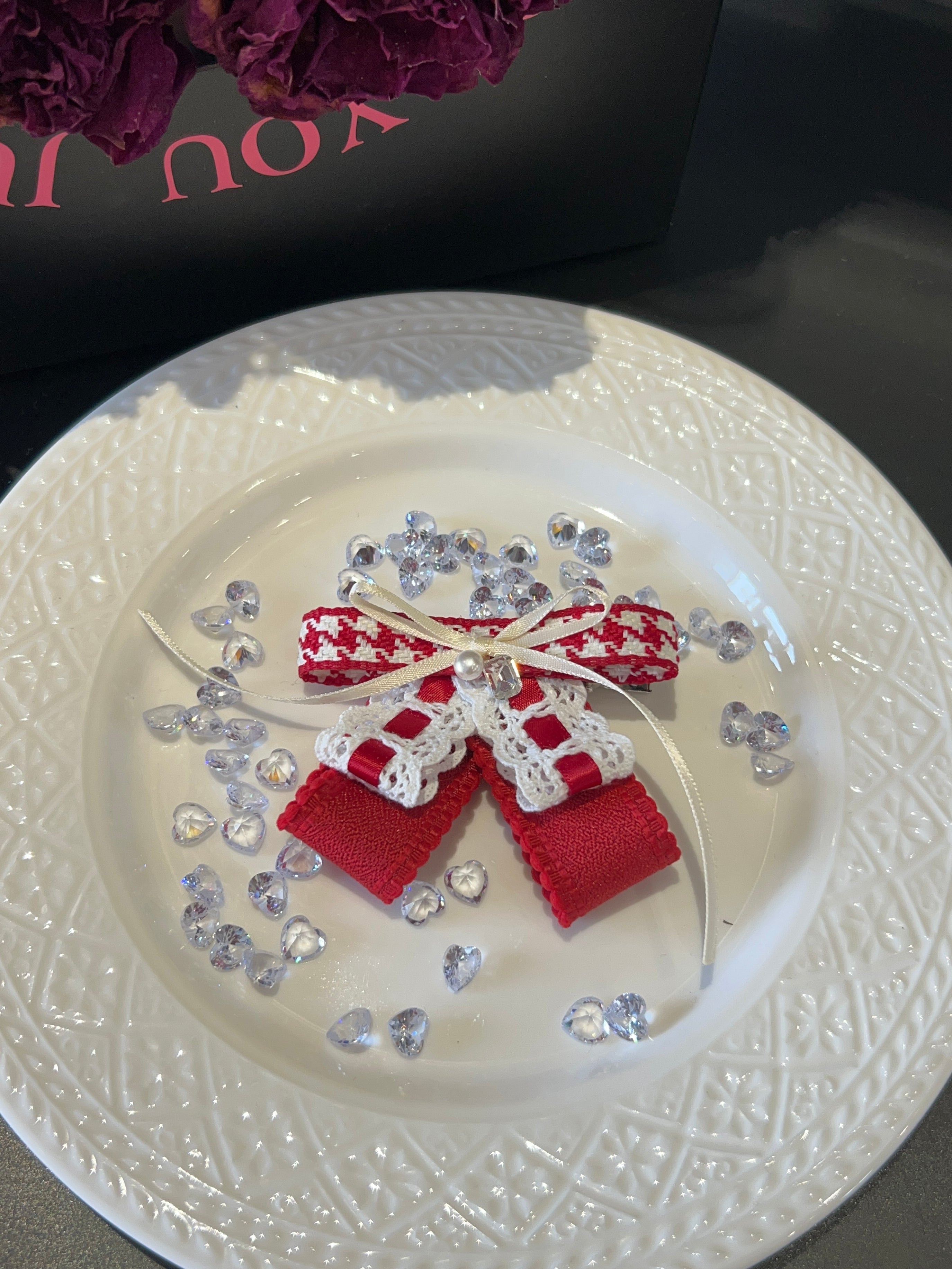 Rouge Houndstooth Sailor Bow