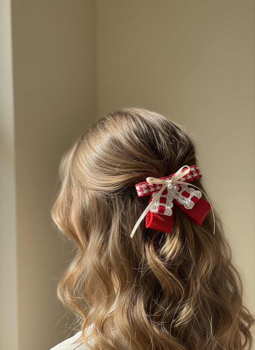 Rouge Houndstooth Sailor Bow