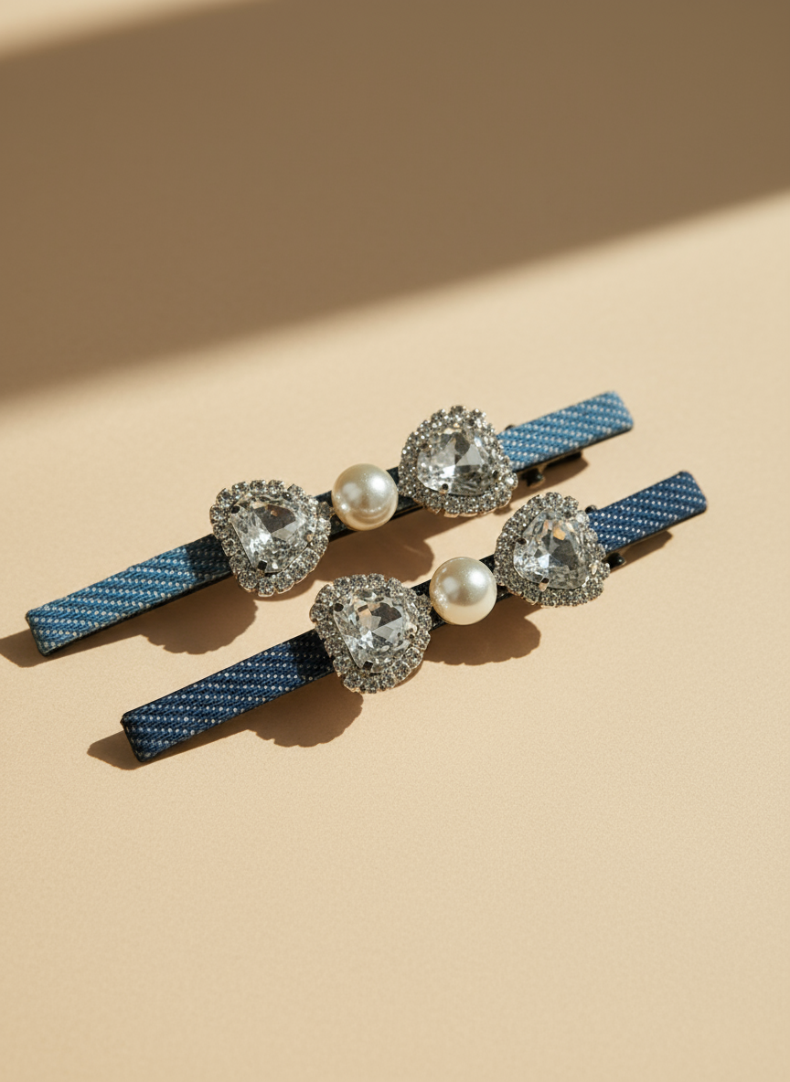 Denim Swarovski Hair Clip