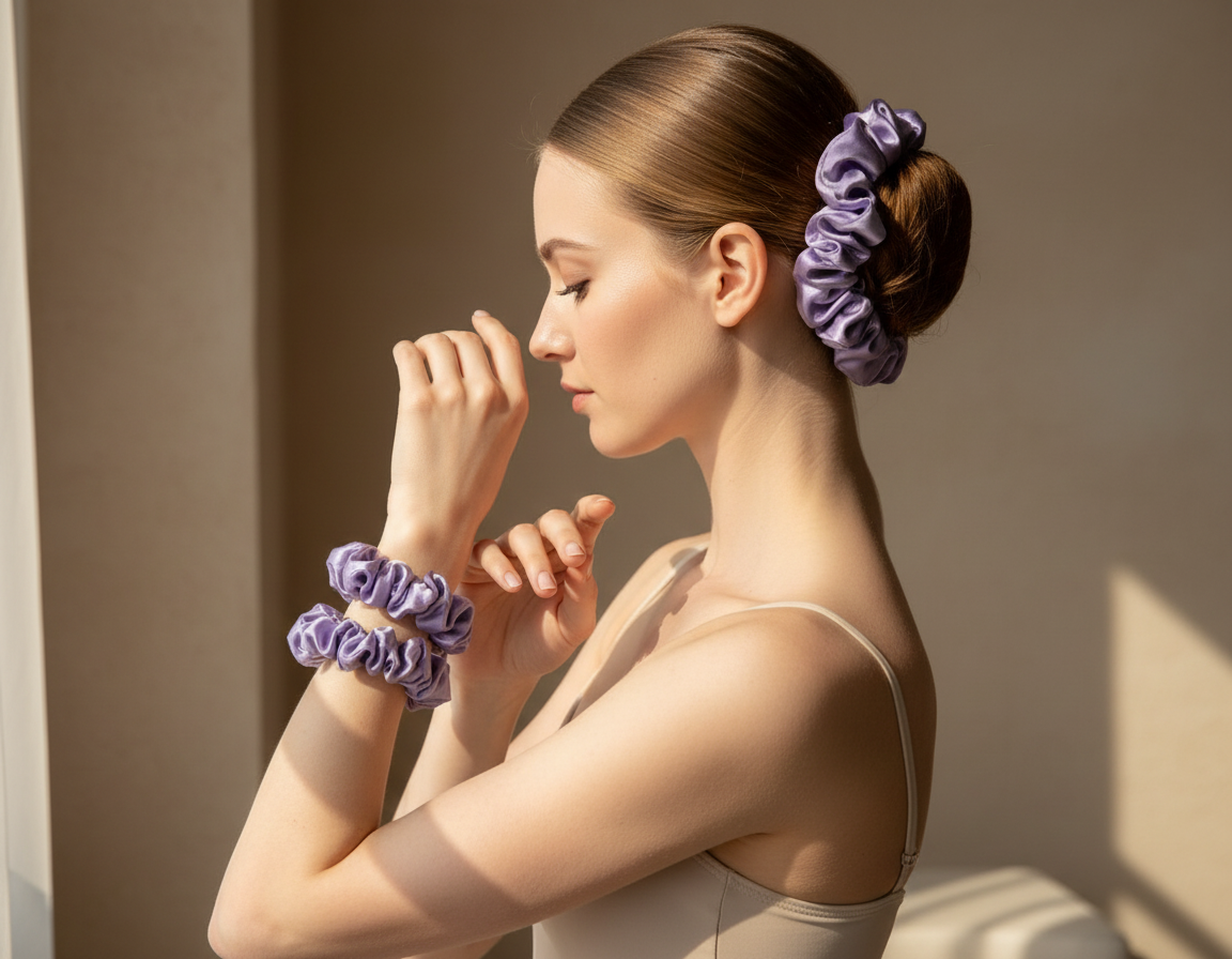 Dahlia Mulberry Silk Scrunchies Package