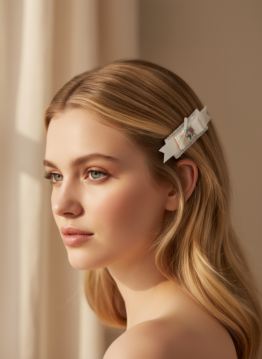 Hibiscus Embroidery Lace Flat Bow