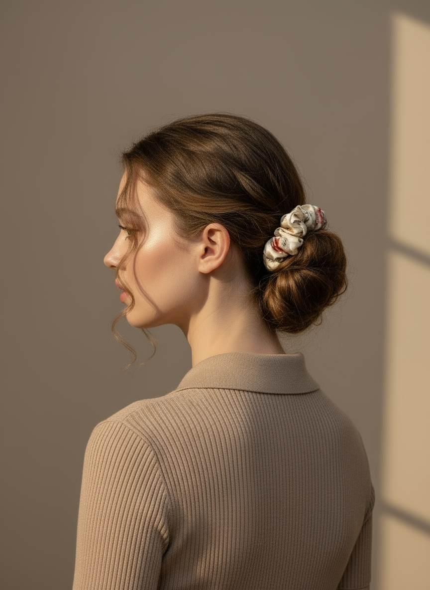 Small Dahlia Polka Mulberry Silk Scrunchies