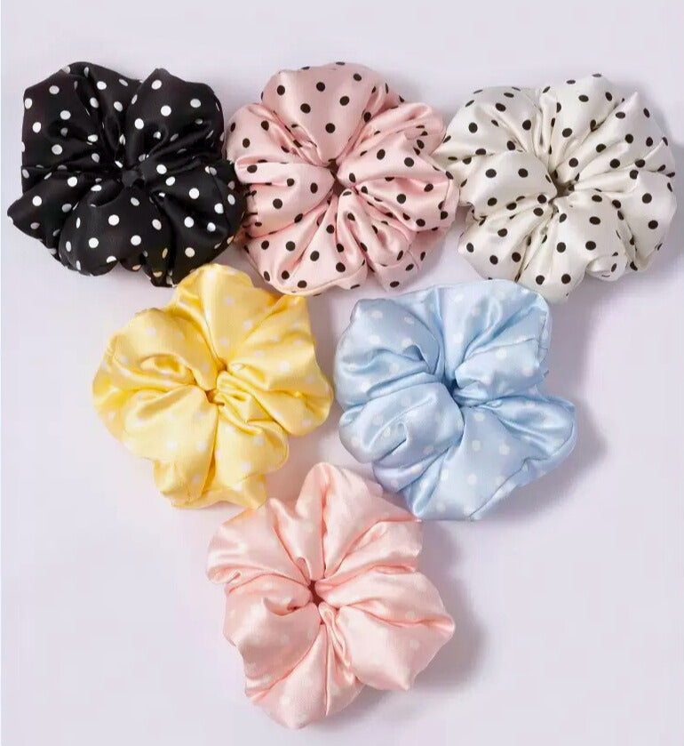 Large Dahlia Polka Mulberry Silk Scrunchies