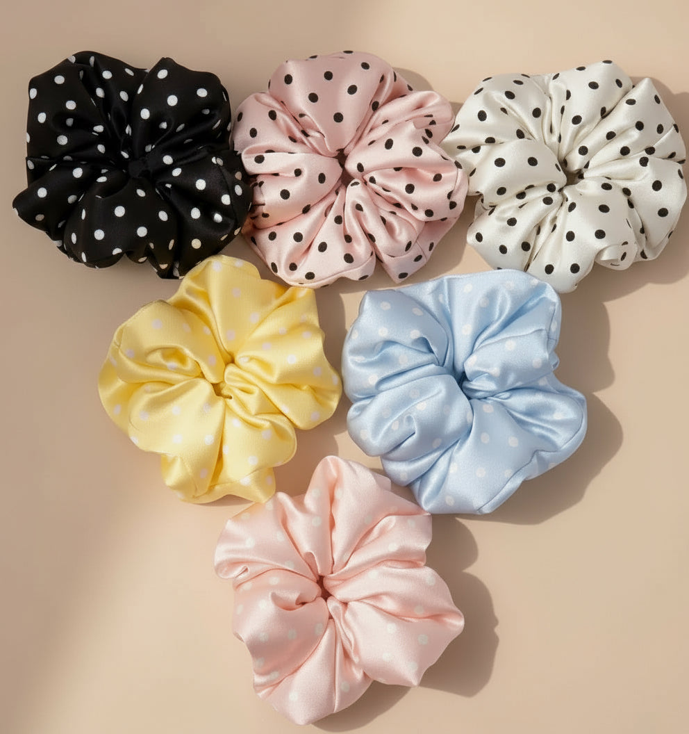 Large Dahlia Polka Mulberry Silk Scrunchies