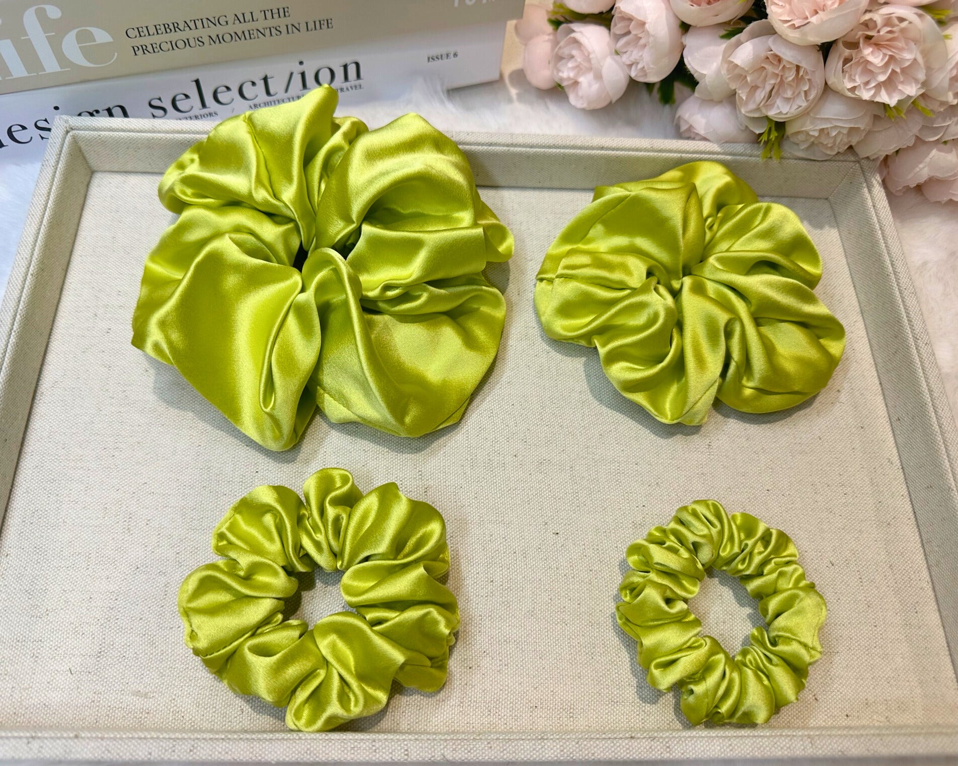 Dahlia Mulberry Silk Scrunchies Package