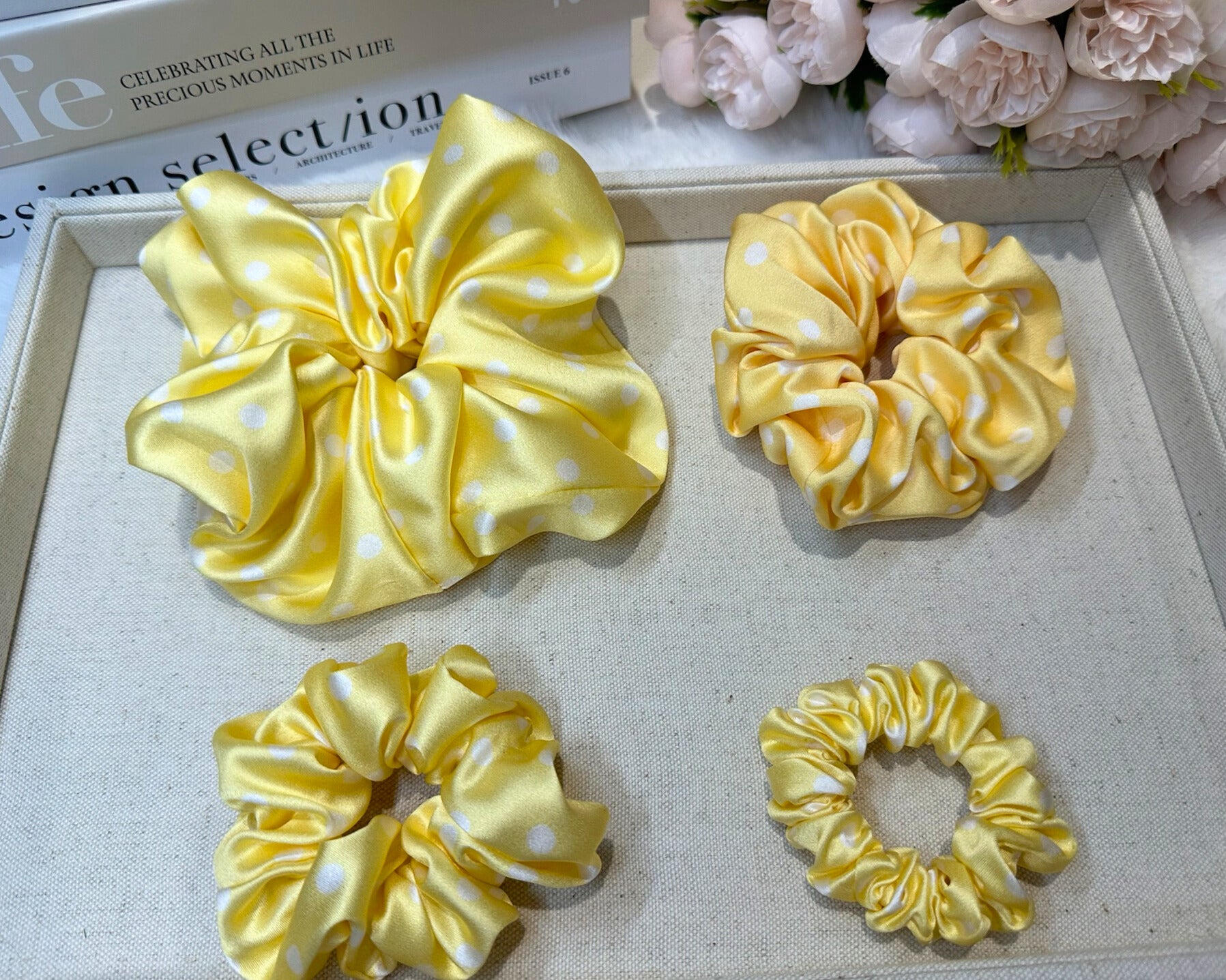 Dahlia Mulberry Silk Scrunchies Package
