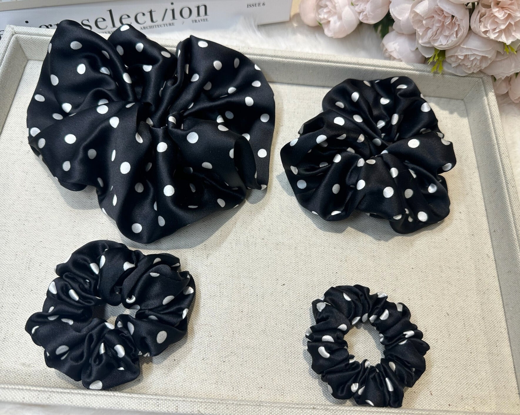 Dahlia Mulberry Silk Scrunchies Package