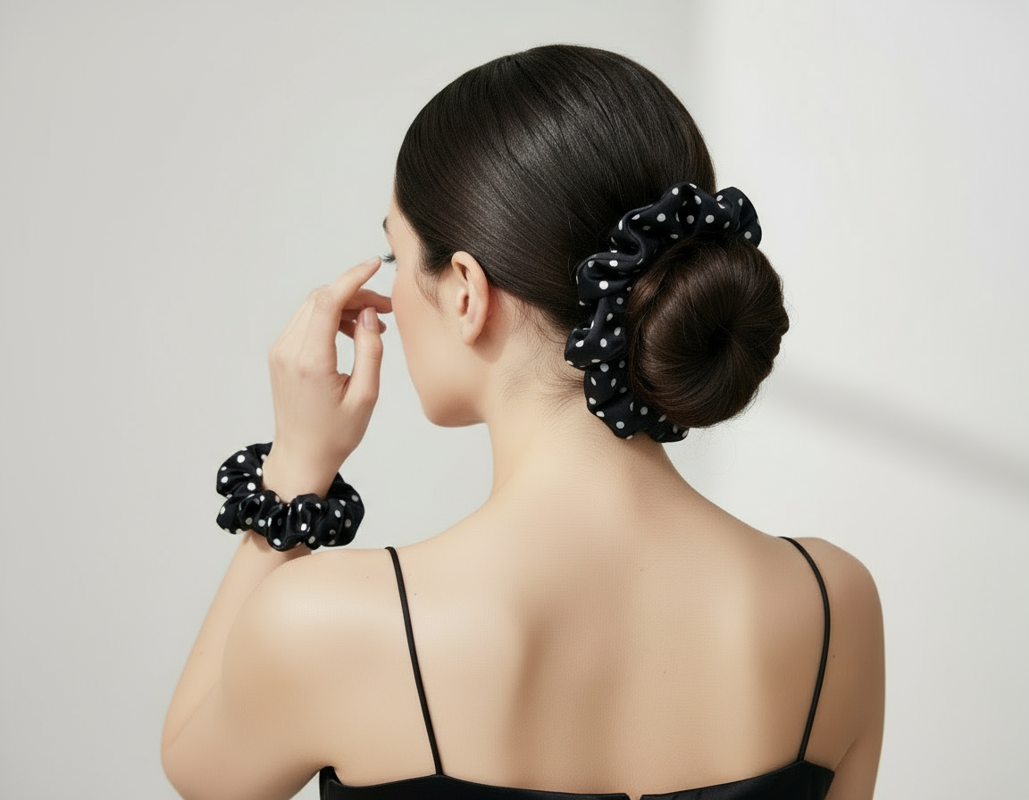 Dahlia Mulberry Silk Scrunchies Package