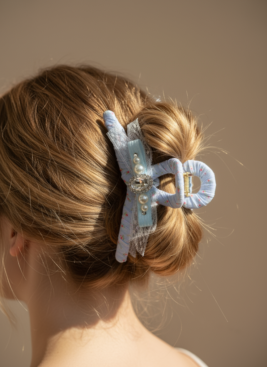 Pince à cheveux Jessie en dentelle florale ornée de bijoux