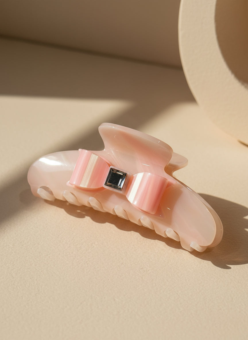 Large Pinky Bow Hair Claw