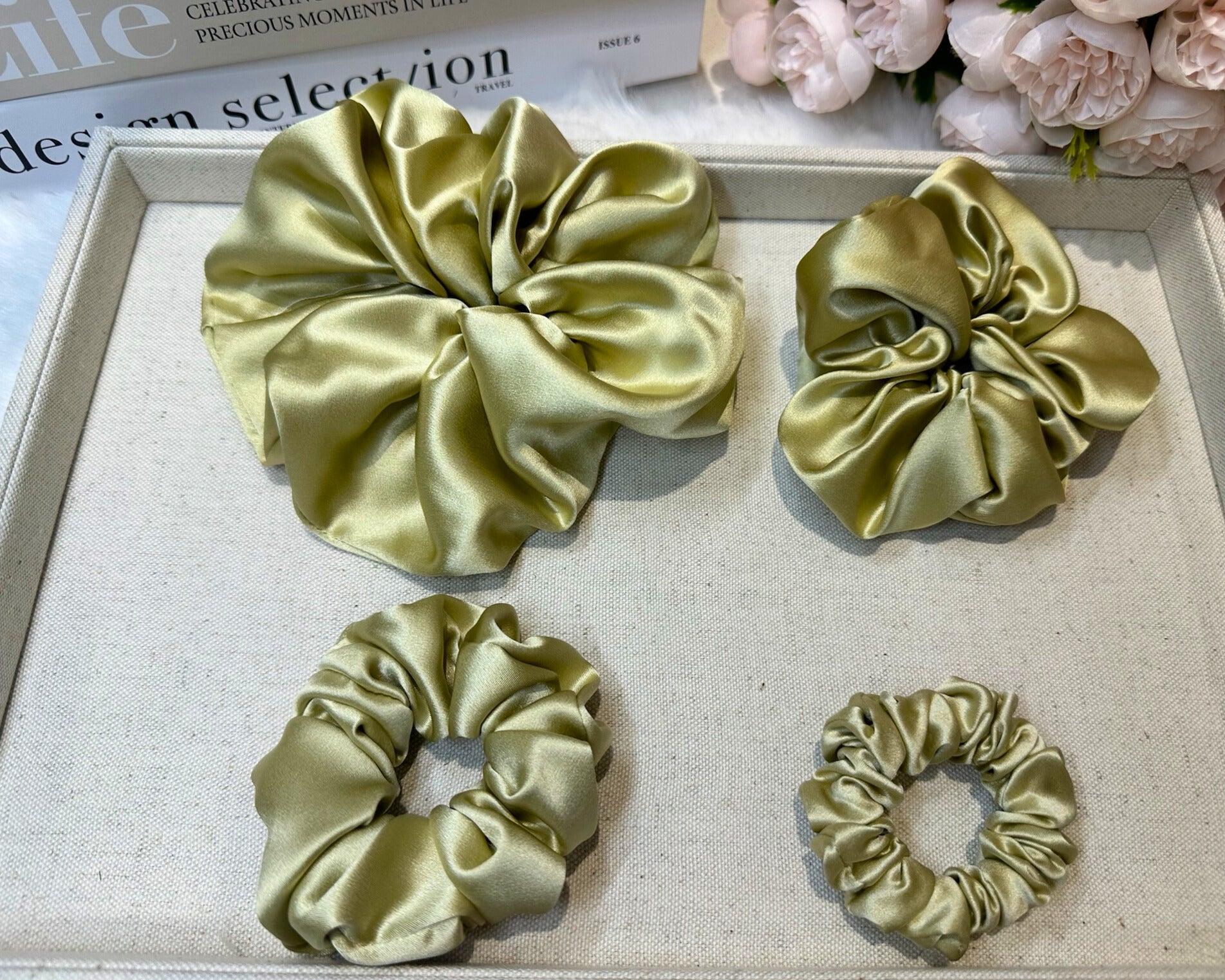 Dahlia Mulberry Silk Scrunchies Package