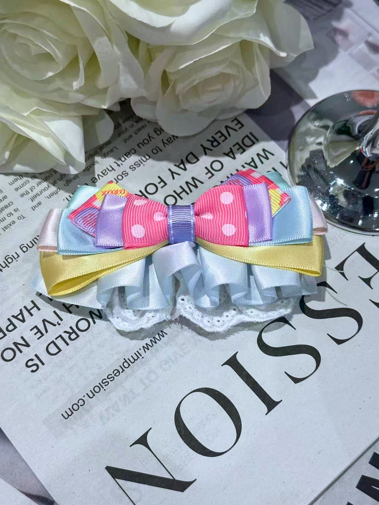 Rainbow Layered Lace Bow