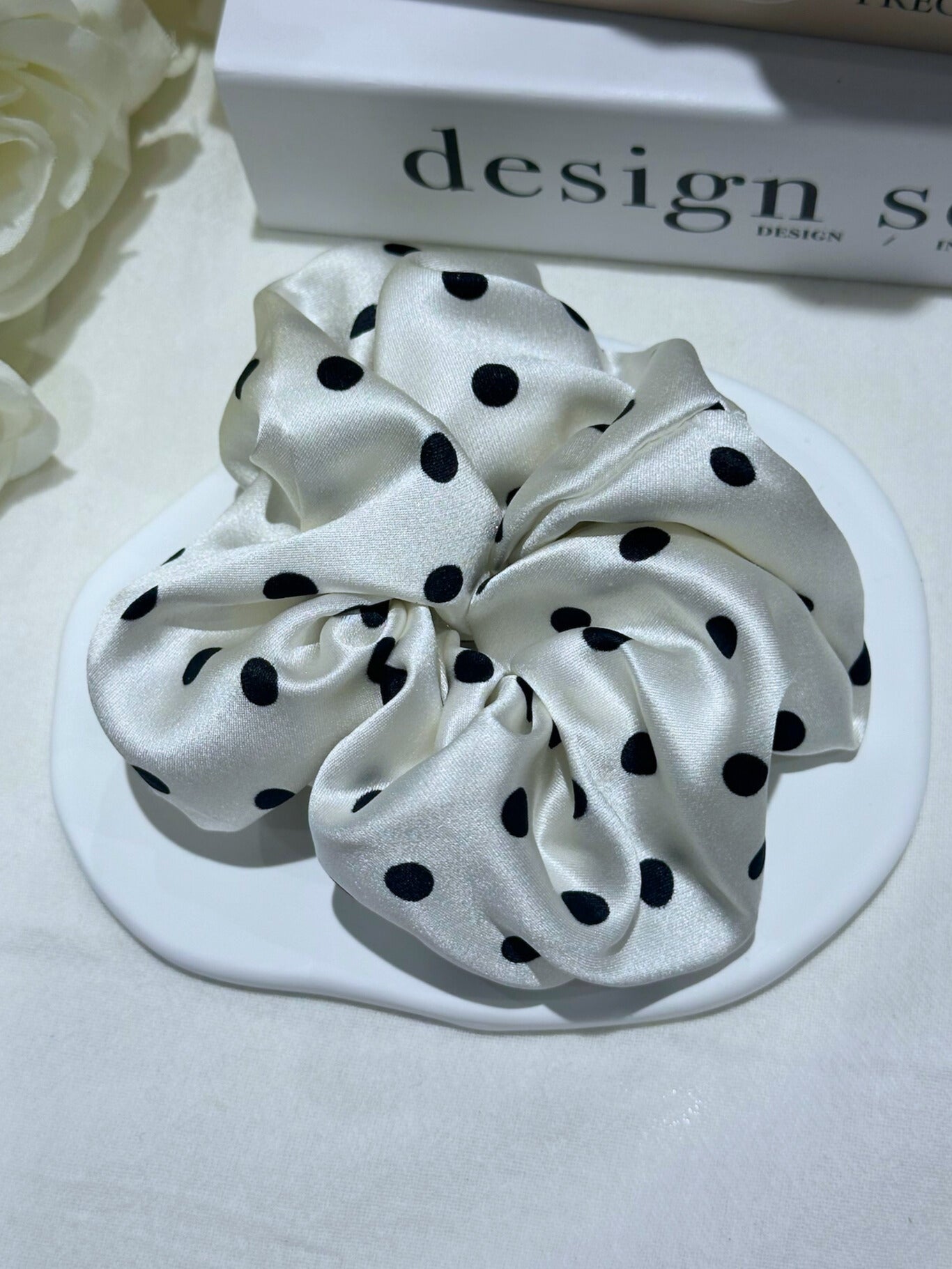 Large Dahlia Polka Mulberry Silk Scrunchies