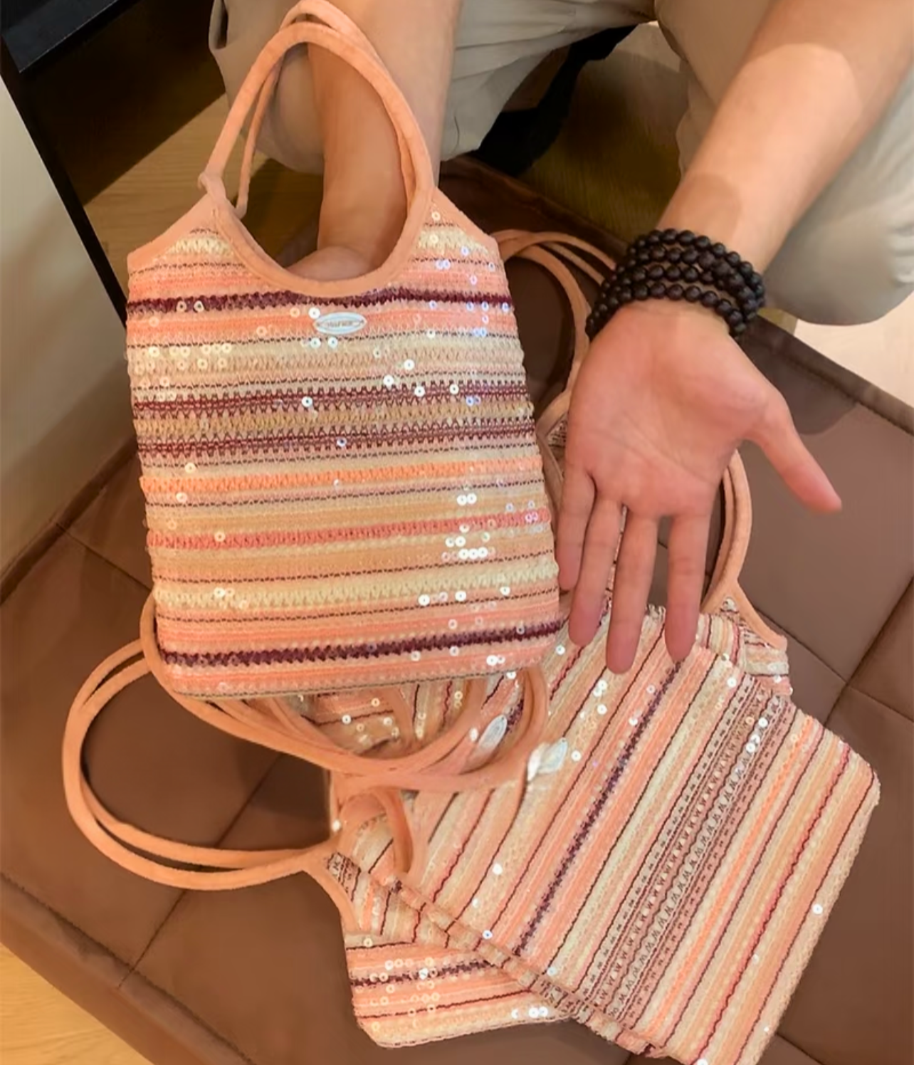 Mini Striped Sequins Evelyn Tote