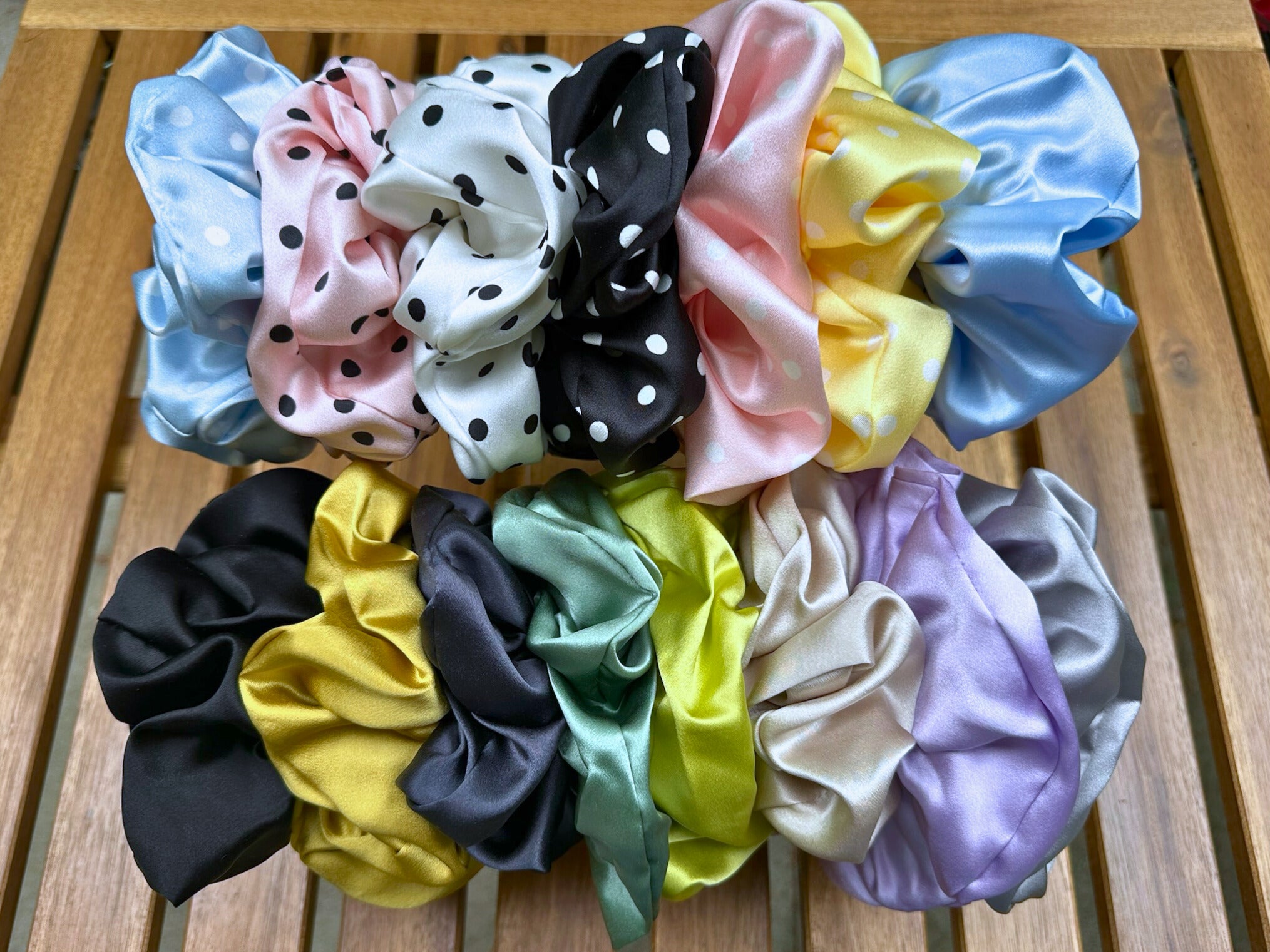 Large Dahlia Polka Mulberry Silk Scrunchies