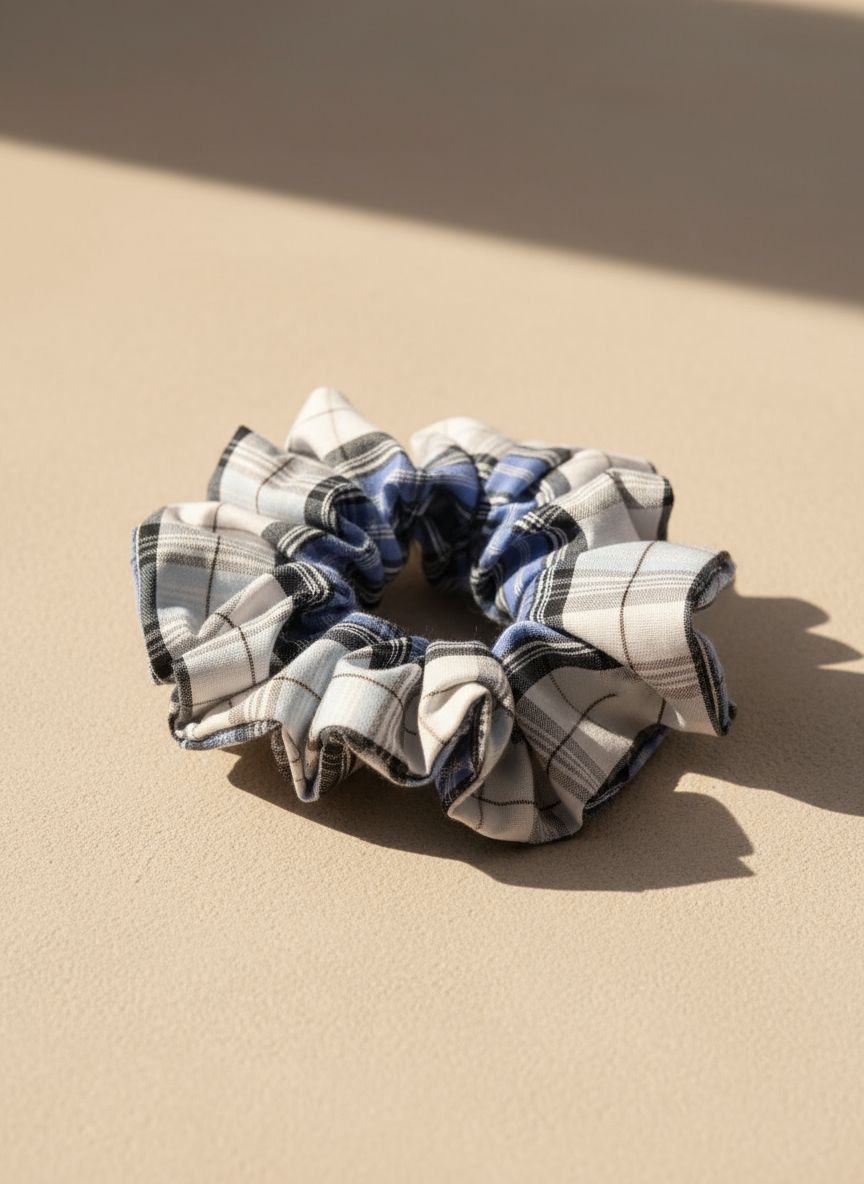 Large Blue Gingham Scrunchies