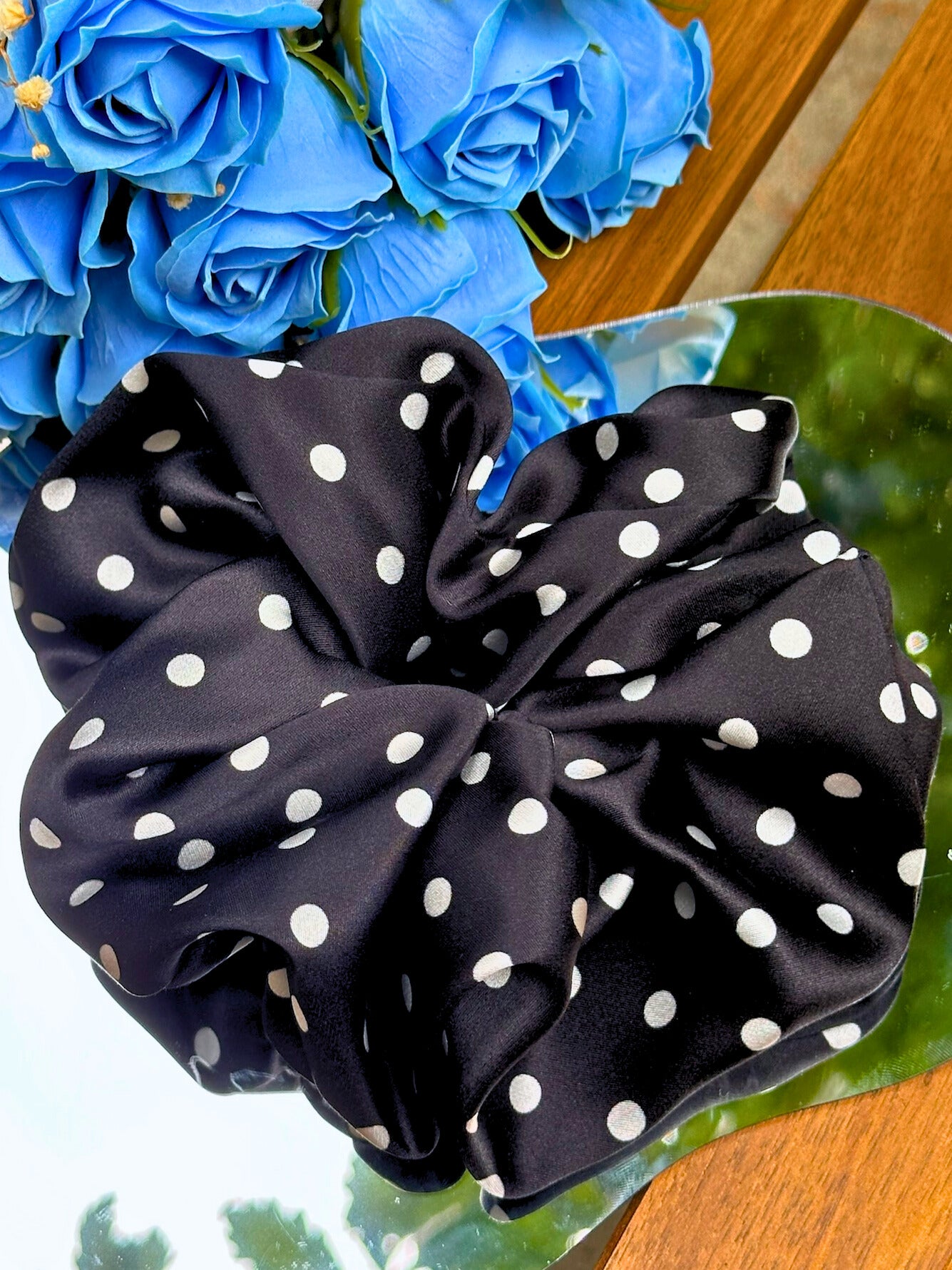 Large Dahlia Polka Mulberry Silk Scrunchies