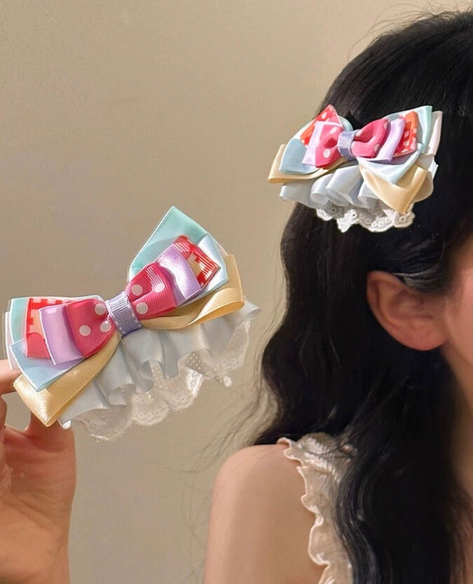 Rainbow Layered Lace Bow
