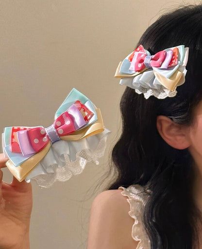 Rainbow Layered Lace Bow