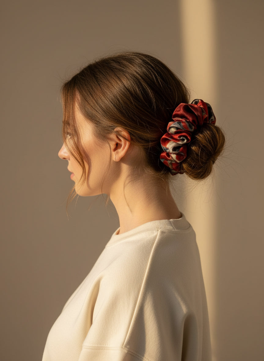 Medium Dahlia Mulberry Silk Scrunchies