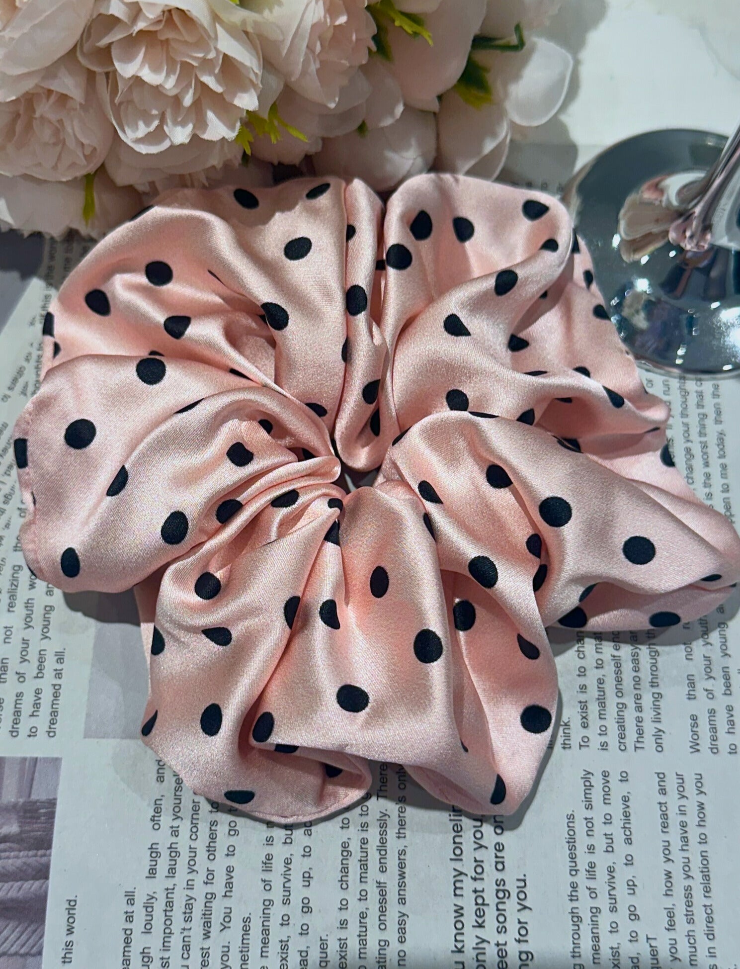 X-Large Dahlia Polka Dots Scrunchies