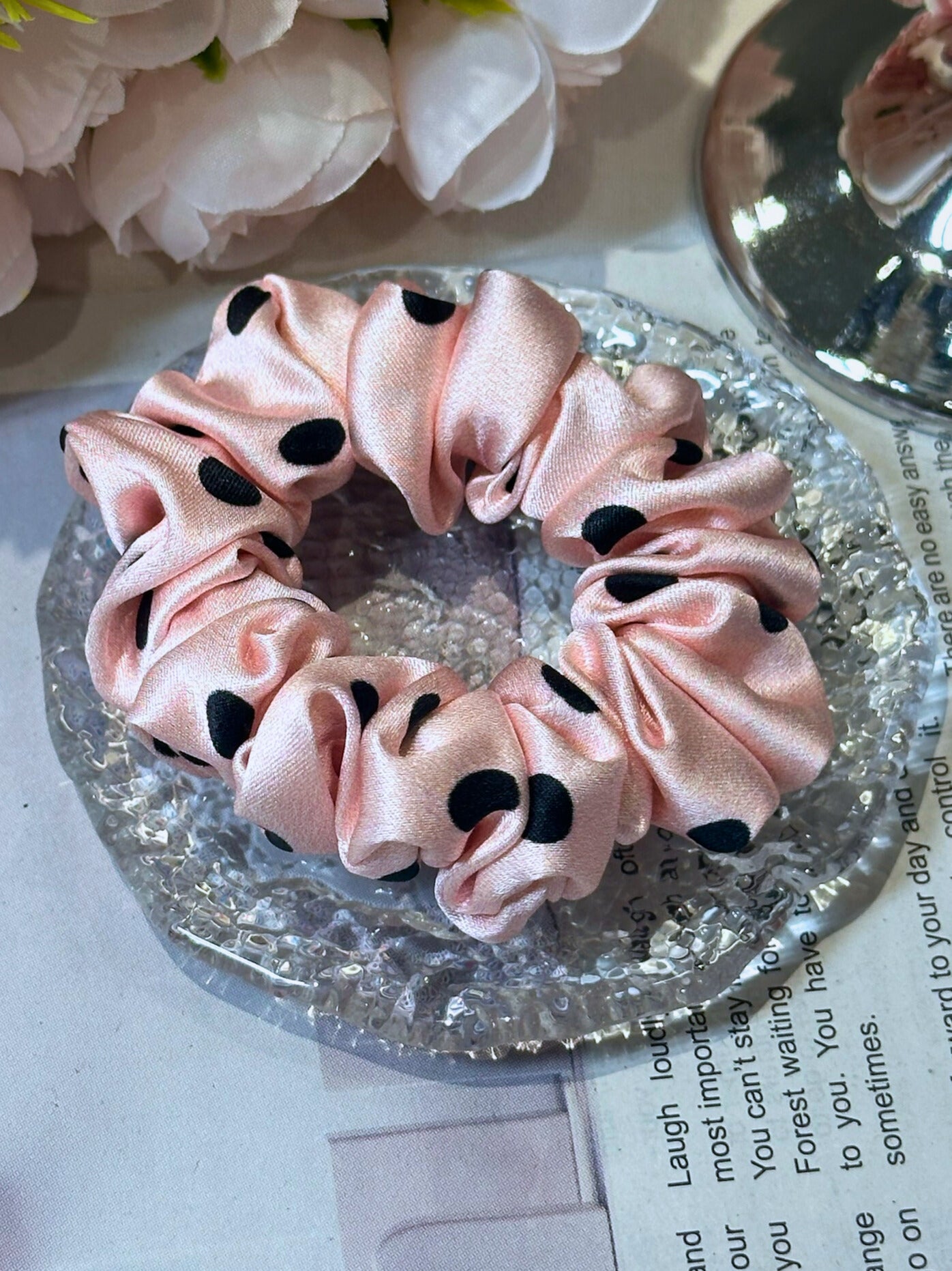 Small Dahlia Polka Mulberry Silk Scrunchies