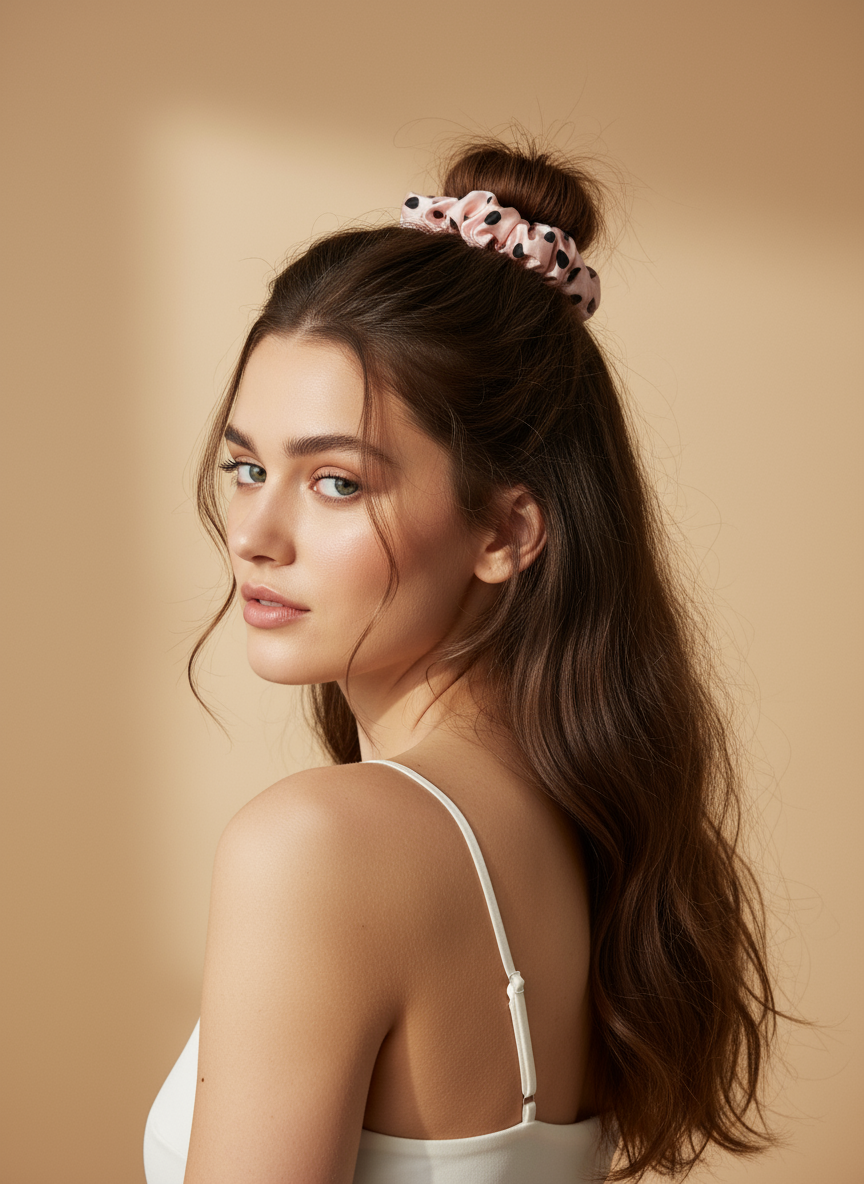 Small Dahlia Polka Mulberry Silk Scrunchies