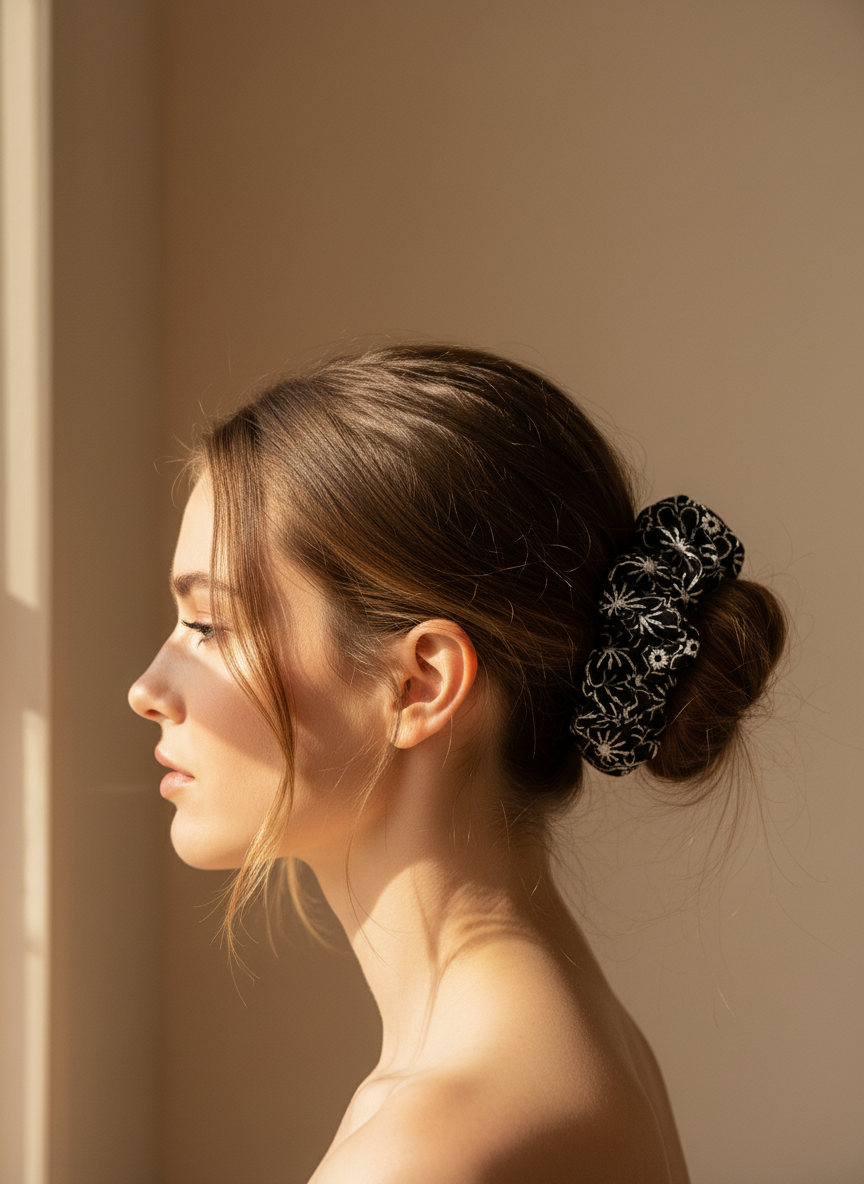 Large Midnight Daisy Scrunchie