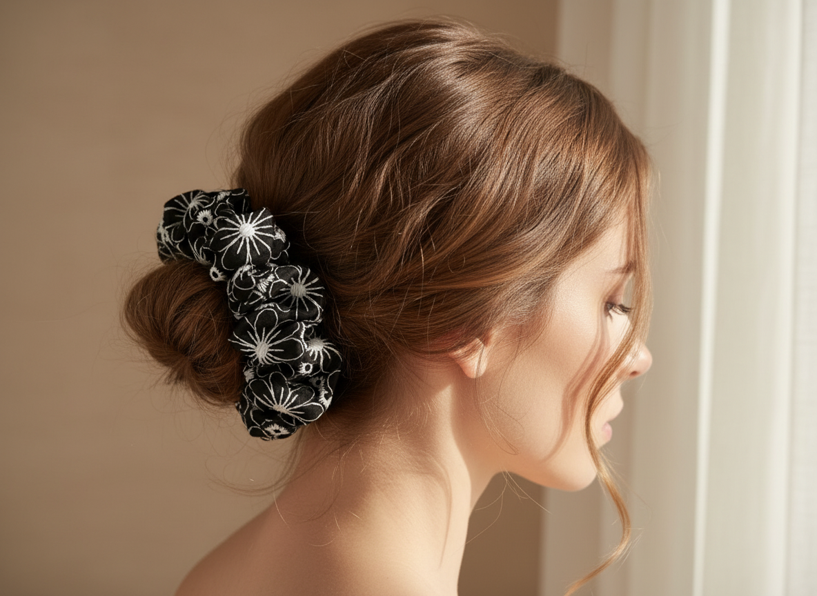 Large Midnight Daisy Scrunchie