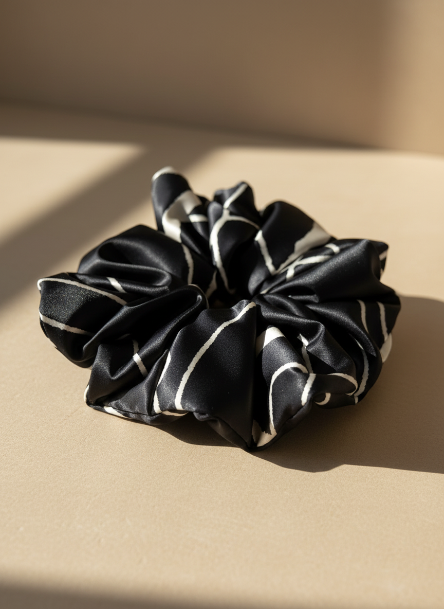 Medium Noir Linear Scrunchie