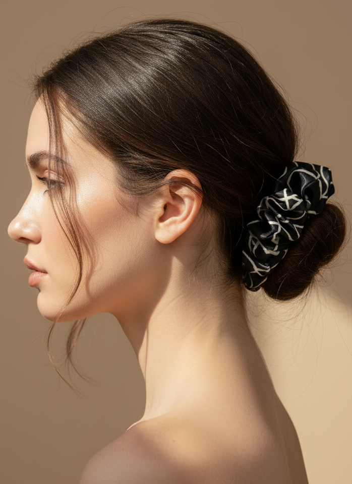 Large Noir Linear Scrunchie