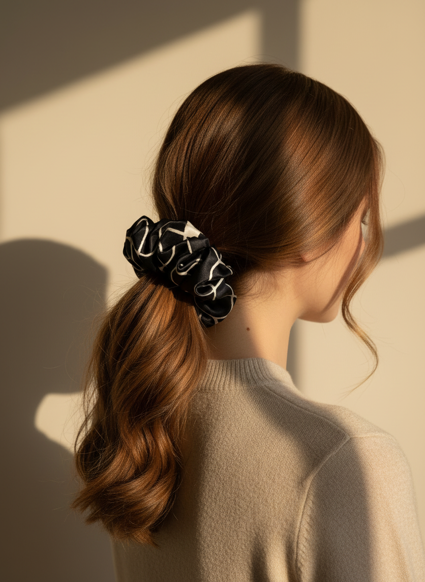 Large Noir Linear Scrunchie