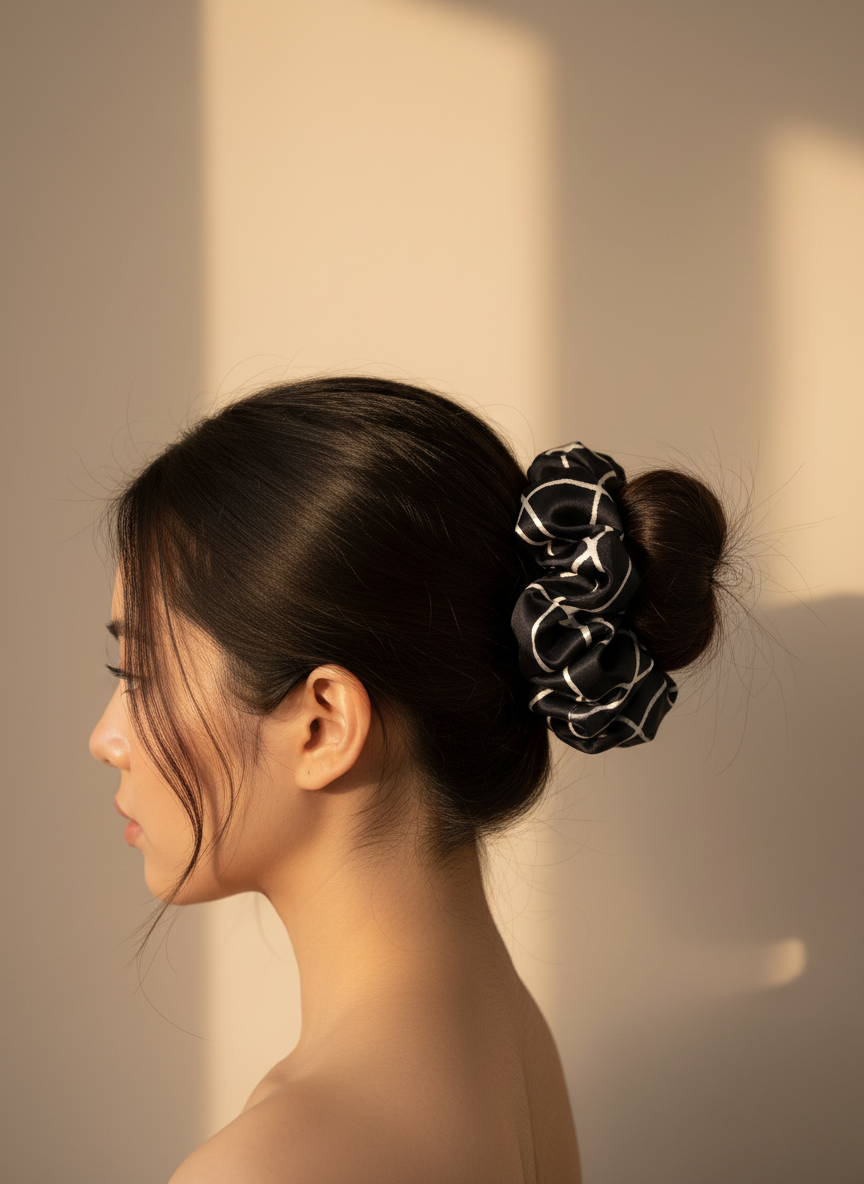Large Noir Linear Scrunchie