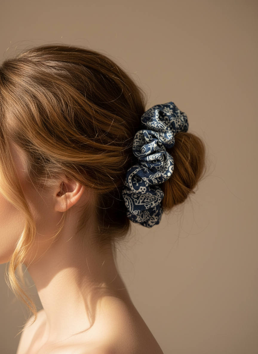Medium Japanese Denim Prints Scrunchie