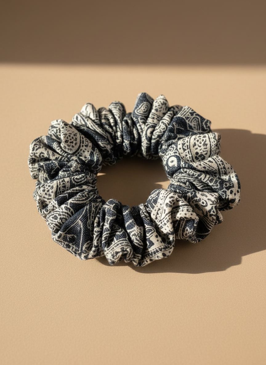 Small Japanese Denim Prints Scrunchie