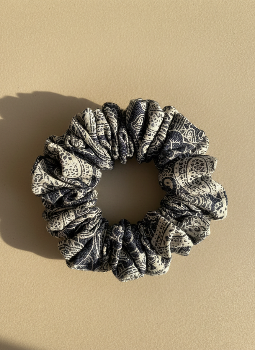 Small Japanese Denim Prints Scrunchie
